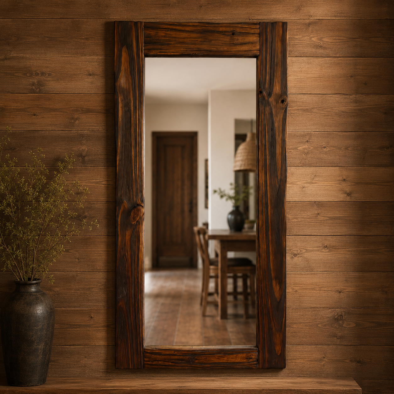 Espejo artesanal de madera Tino Krea
